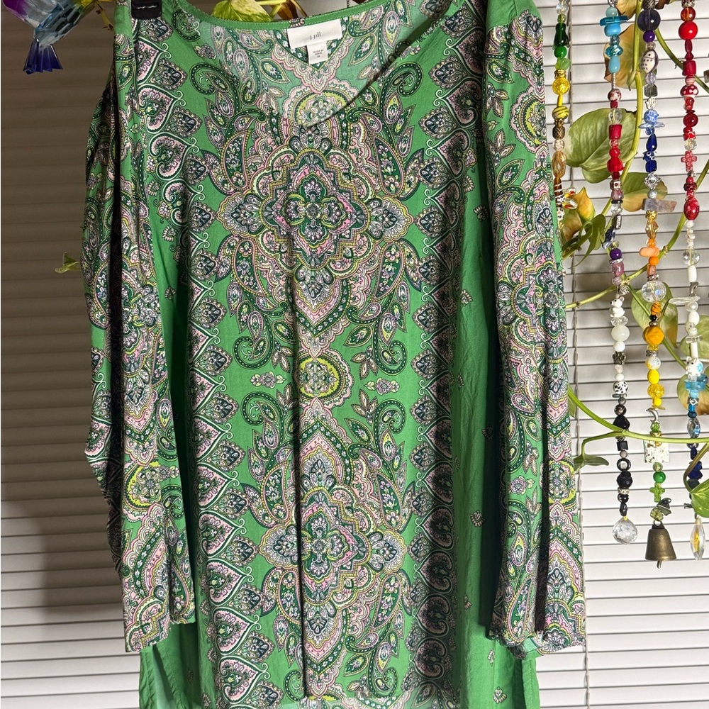 J. Jill Green and Pink Patterned Top